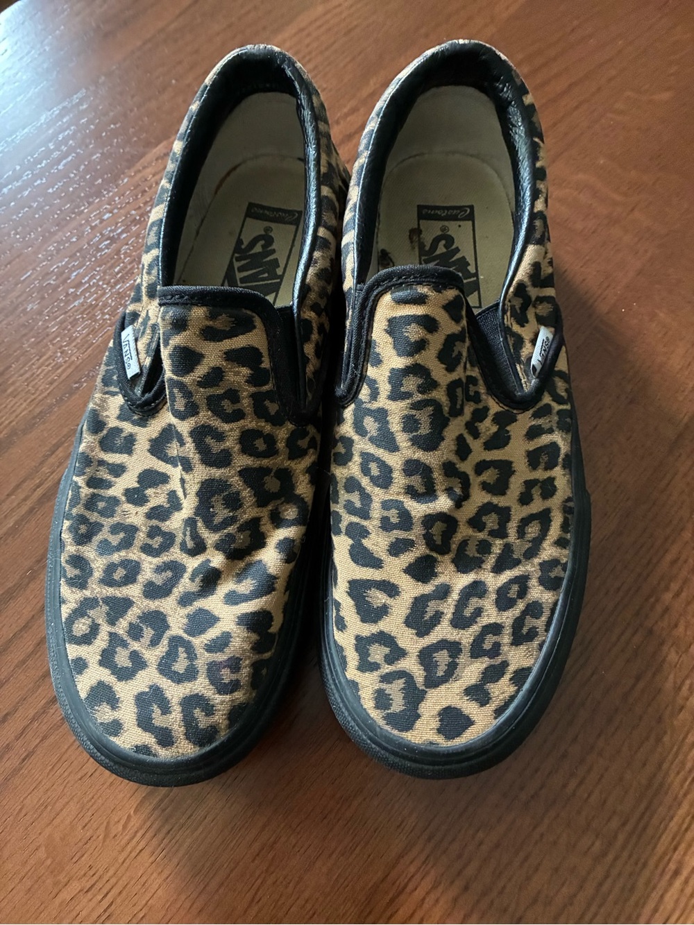Vans Slip-On Sneakers - Leopard Print Tan and Black